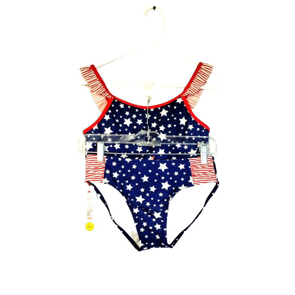 NWT Cat and Jack Patriotic American Flag 2 Piece Swim Suit Set Size XL Girl